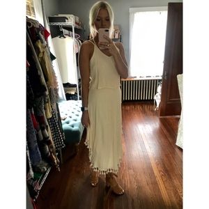Cream Midi Dress with Fringe Detail